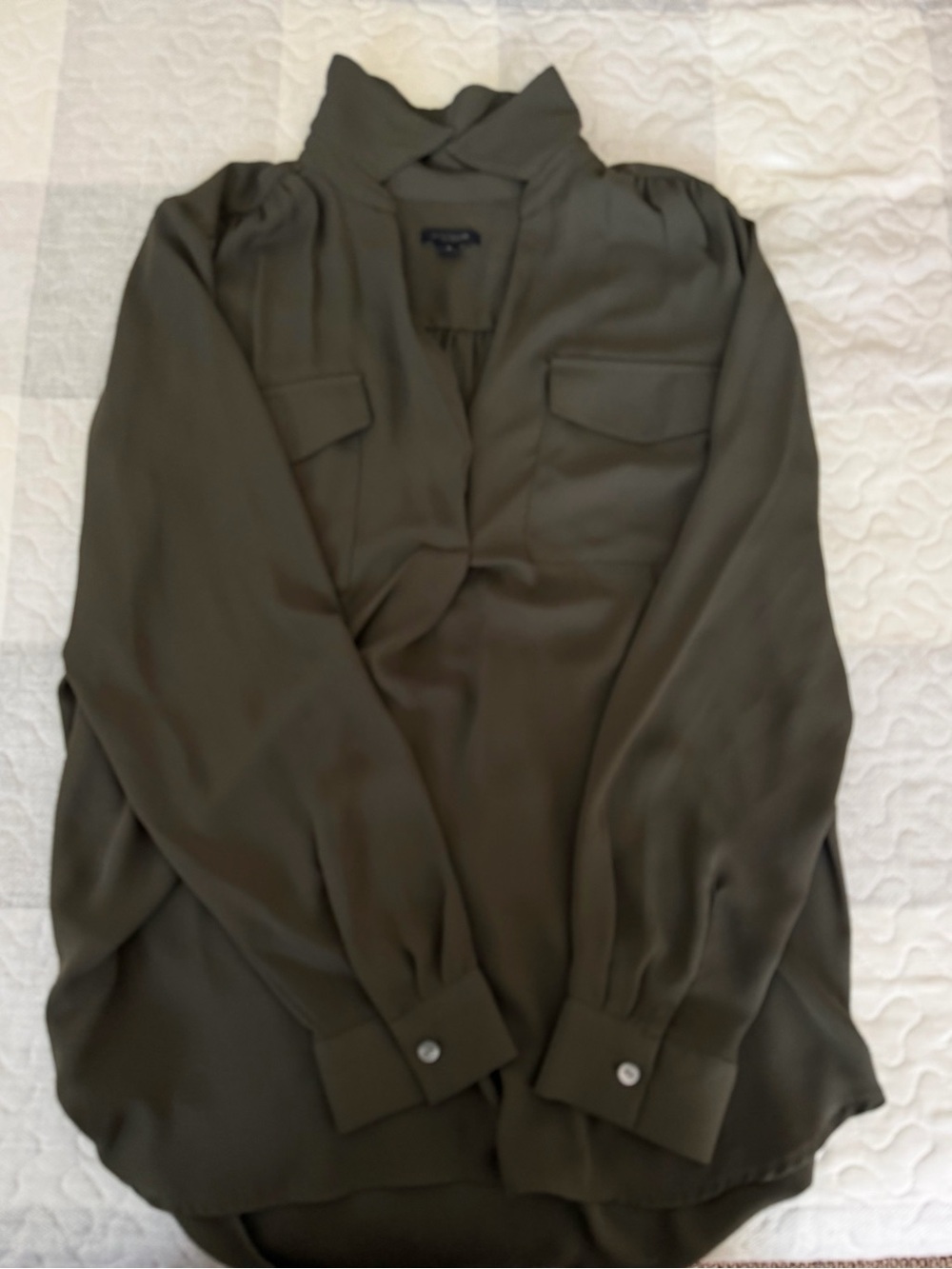 Ann Taylor Olive Green Long-Sleeve V-Neck Blouse